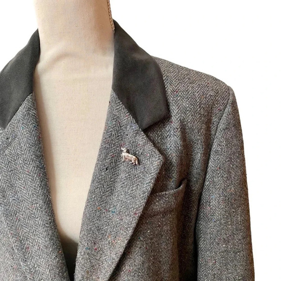 Avoca Pure Wool Gray Herringbone Boyfriend Blazer Medium Irish Heritage - Picture 2 of 16
